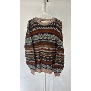 Crossings‎ XL Mens Crew Neck Sweater Abstract Geometric Knit Cotton